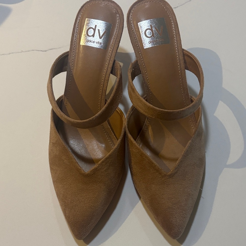 DV by Dolce Vita Brown Faux Suede Pointed-Toe Slingback Mules